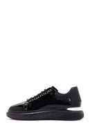 Men's Black Lace-up Patent Leather Sneaker | Derimod