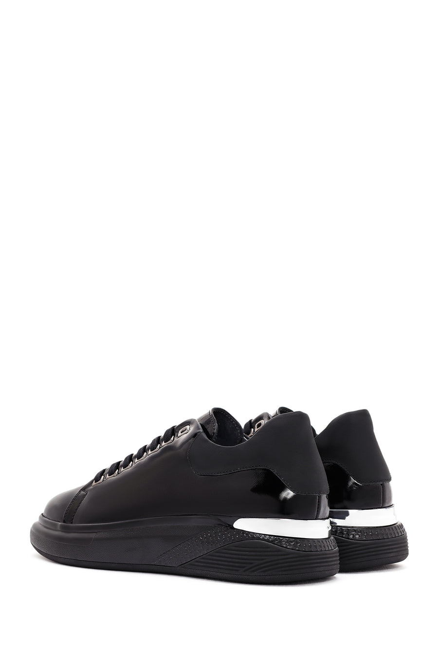 Erkek Siyah Bağcıklı Rugan Deri Sneaker