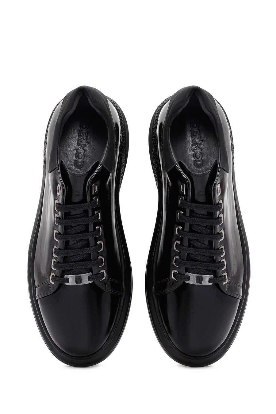 Erkek Siyah Bağcıklı Rugan Deri Sneaker