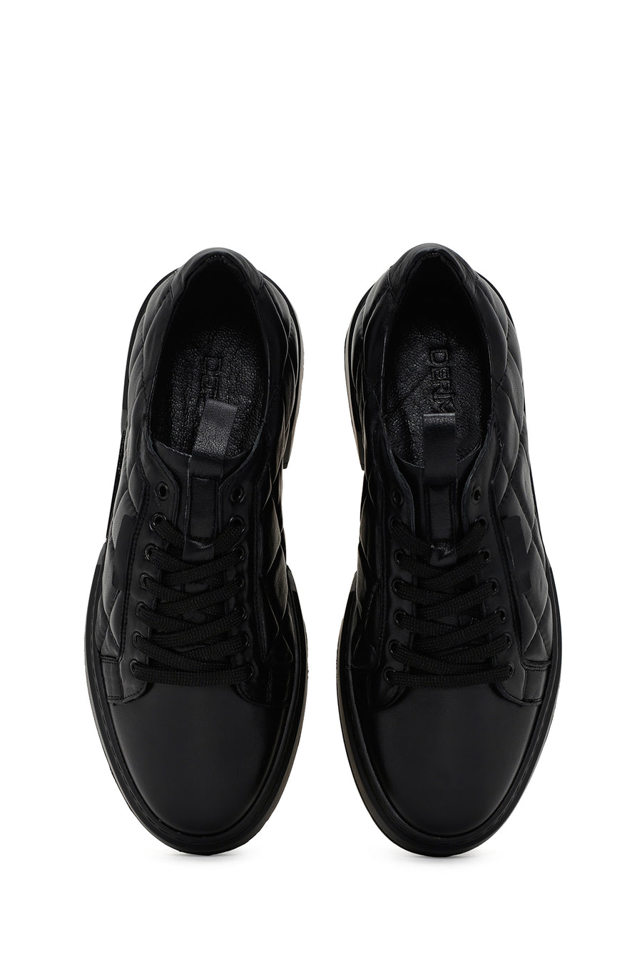 Erkek Siyah Bağcıklı Kapitone Deri Casual Sneaker