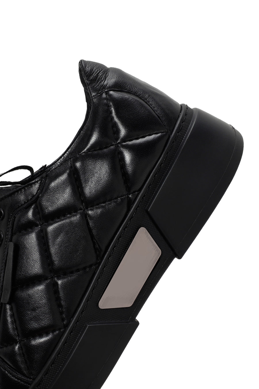 Erkek Siyah Bağcıklı Kapitone Deri Casual Sneaker
