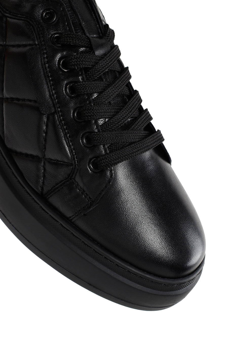 Erkek Siyah Bağcıklı Kapitone Deri Casual Sneaker