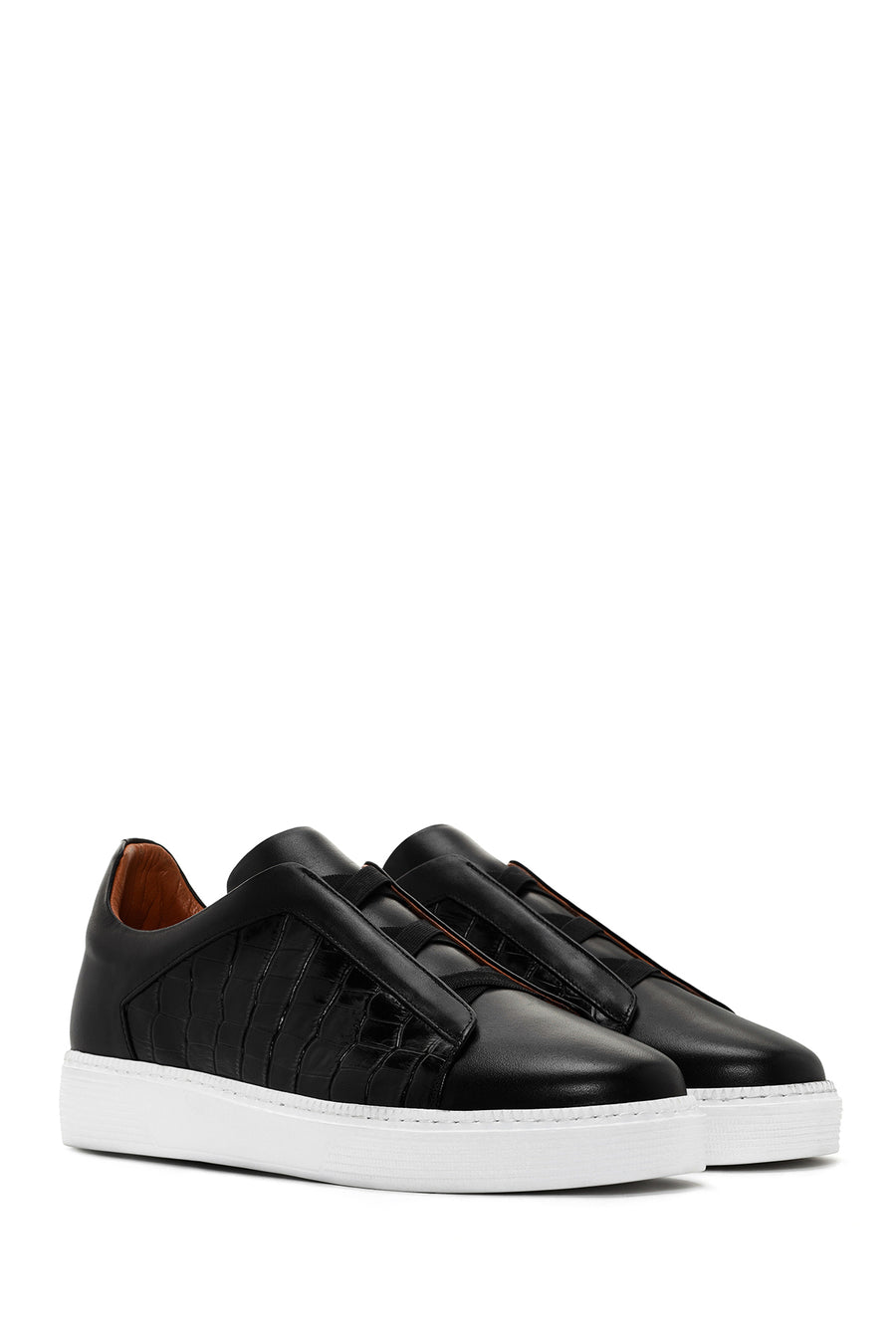 Erkek Siyah Kroko Deri Sneaker