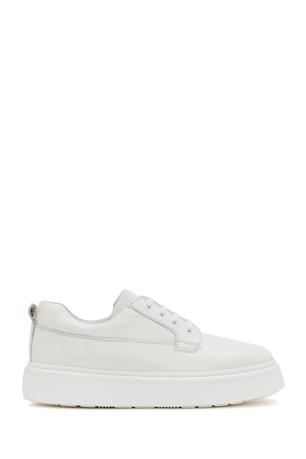 Erkek Beyaz Bağcıklı Kalın Tabanlı Deri Sneaker