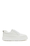 Men's White Lace-up Thick-Sole Leather Sneaker | Derimod