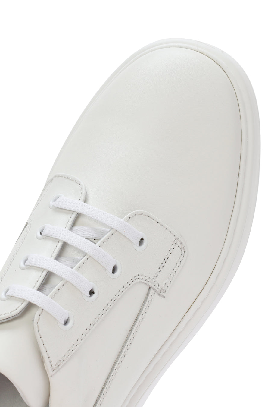 Erkek Beyaz Bağcıklı Kalın Tabanlı Deri Sneaker