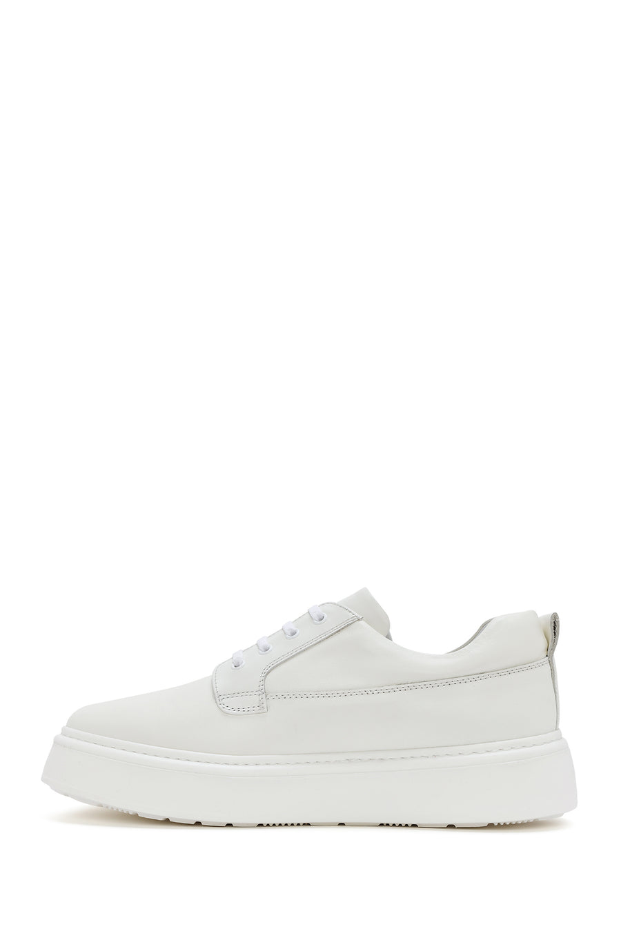 Erkek Beyaz Bağcıklı Kalın Tabanlı Deri Sneaker