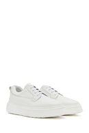 Men's White Lace-up Thick-Sole Leather Sneaker | Derimod