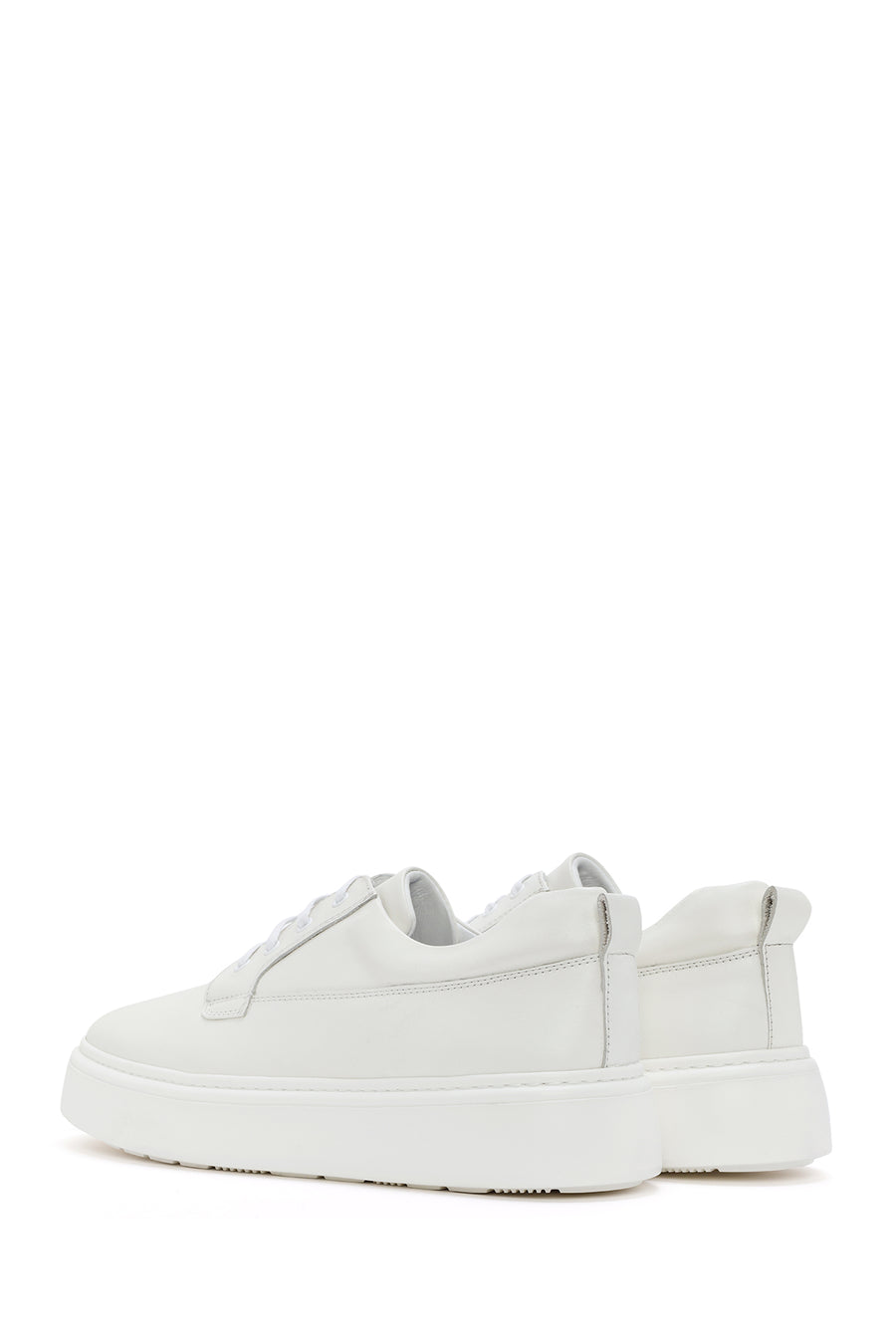 Erkek Beyaz Bağcıklı Kalın Tabanlı Deri Sneaker