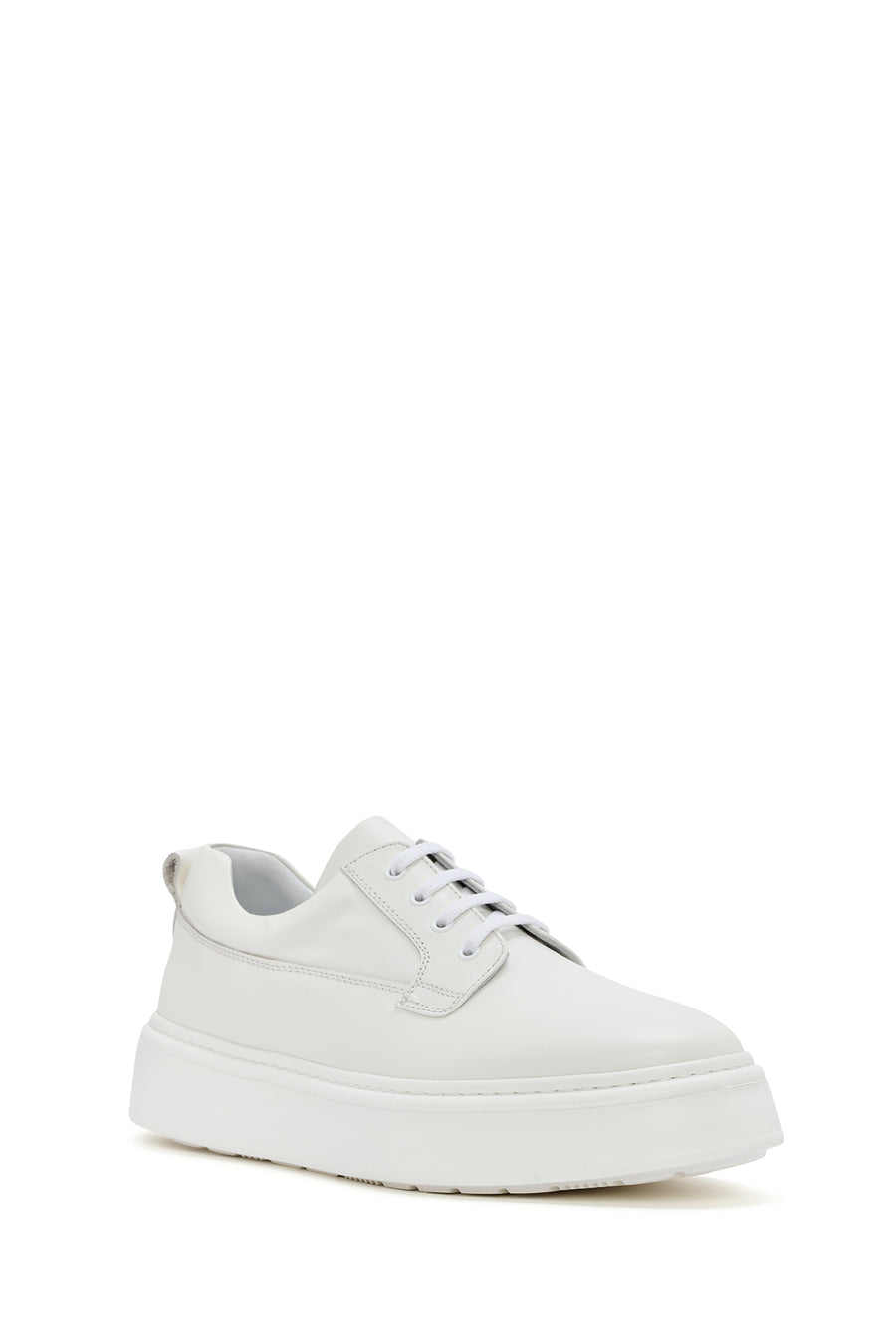 Erkek Beyaz Bağcıklı Kalın Tabanlı Deri Sneaker