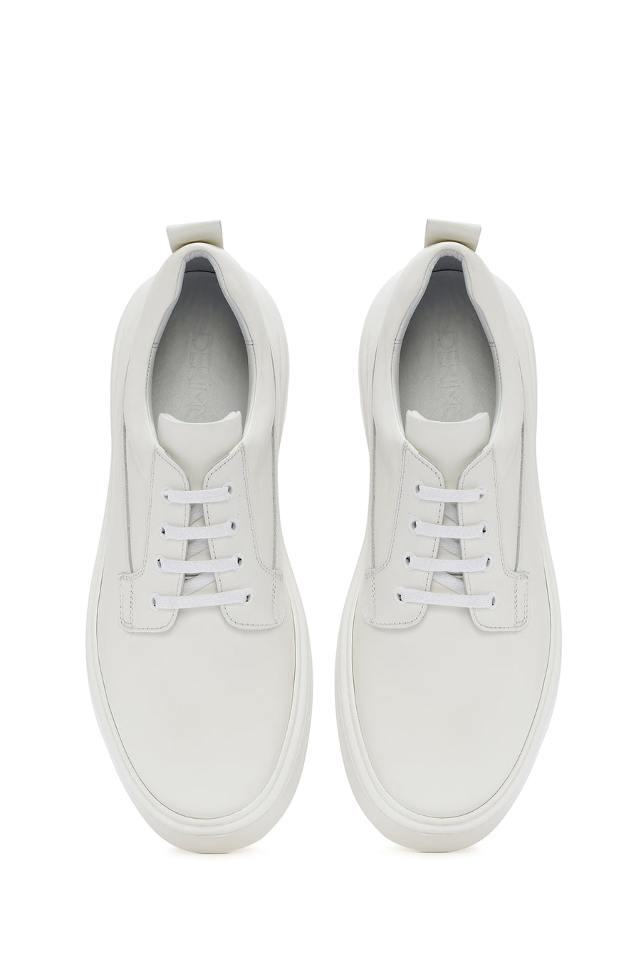 Erkek Beyaz Bağcıklı Kalın Tabanlı Deri Sneaker