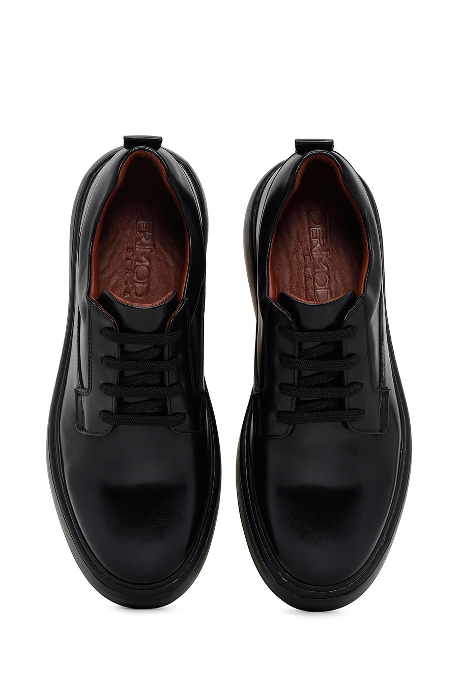 Erkek Siyah Bağcıklı Kalın Tabanlı Deri Sneaker