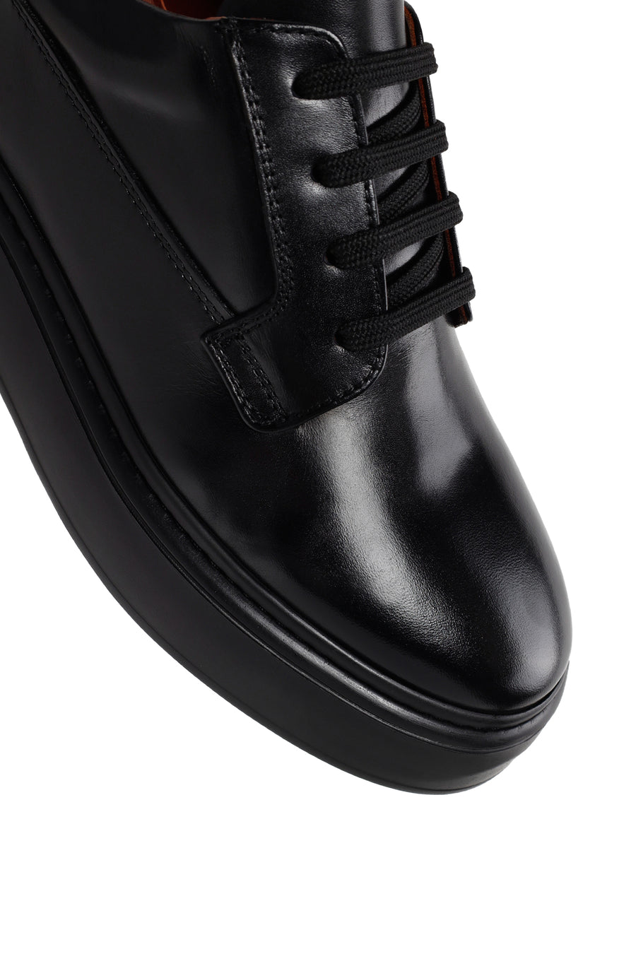Erkek Siyah Bağcıklı Kalın Tabanlı Deri Sneaker