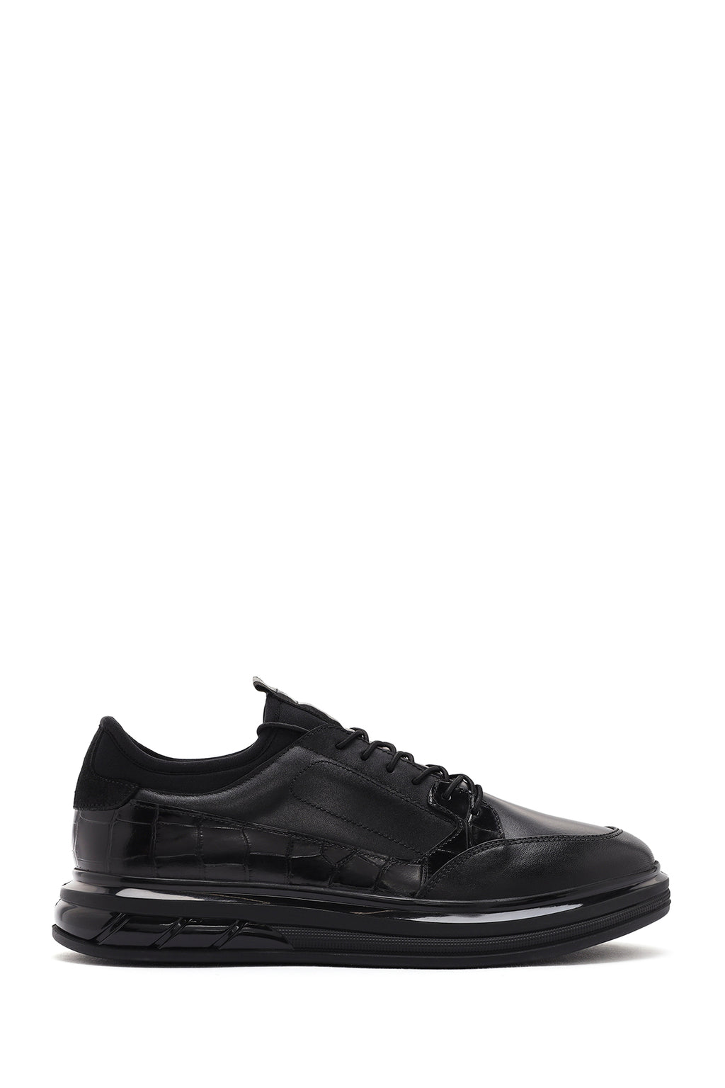 Erkek Siyah Bağcıklı Deri Casual Sneaker