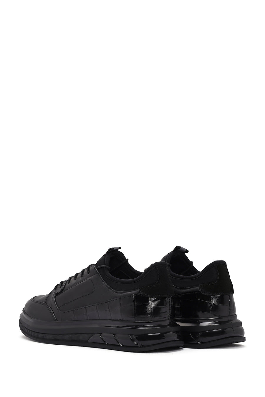 Erkek Siyah Bağcıklı Deri Casual Sneaker