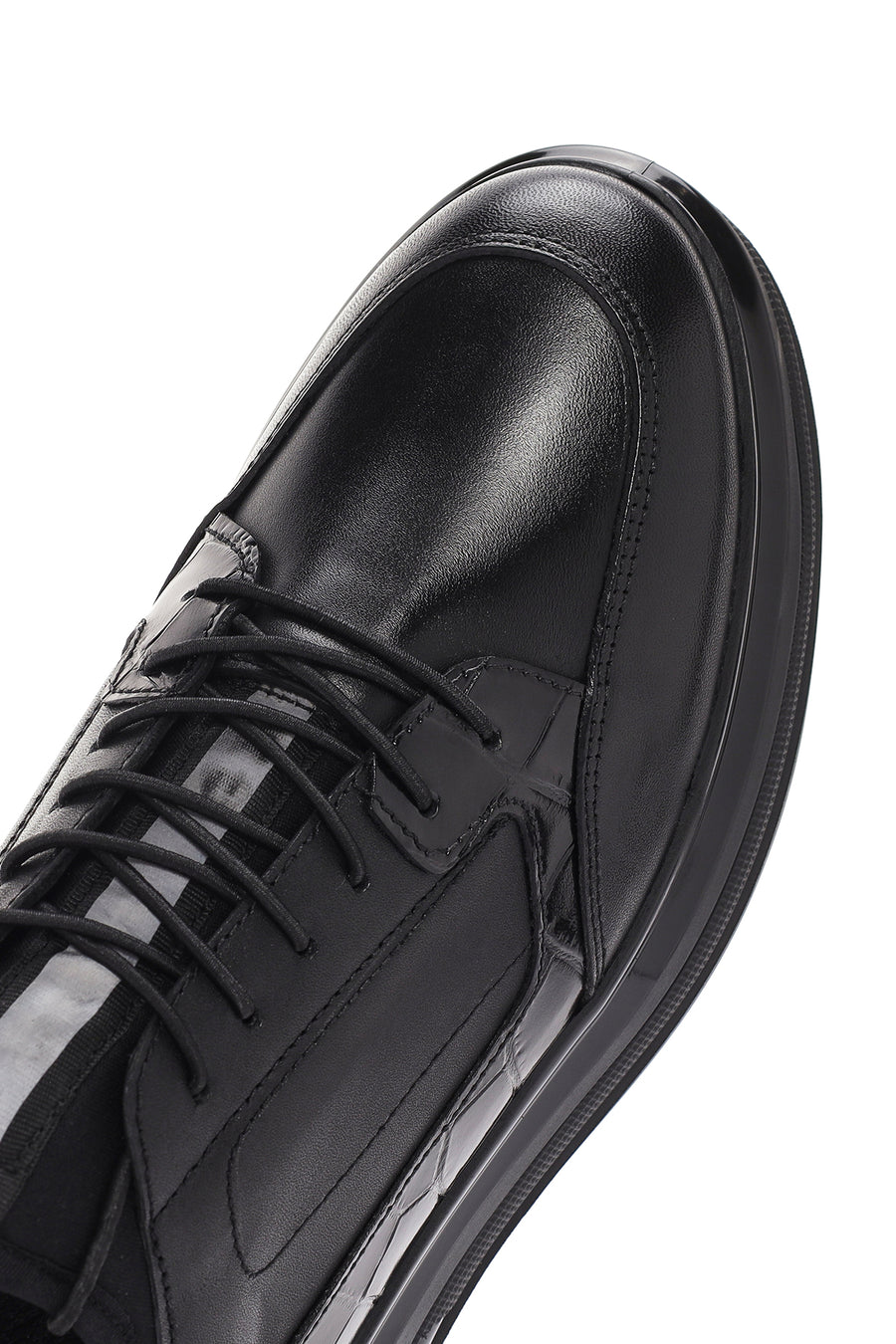 Erkek Siyah Bağcıklı Deri Casual Sneaker