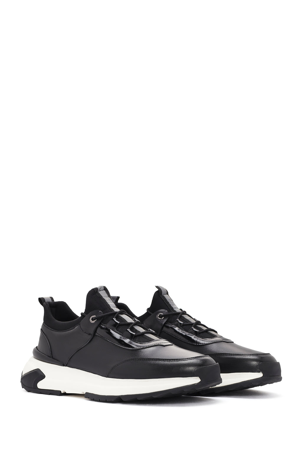 Erkek Siyah Bağcıklı Deri Sneaker