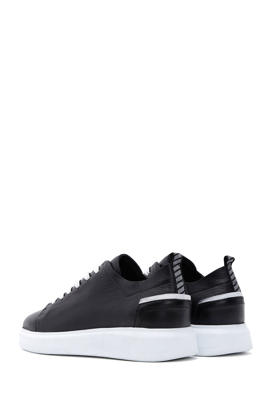 Erkek Siyah Bağcıklı Deri Sneaker