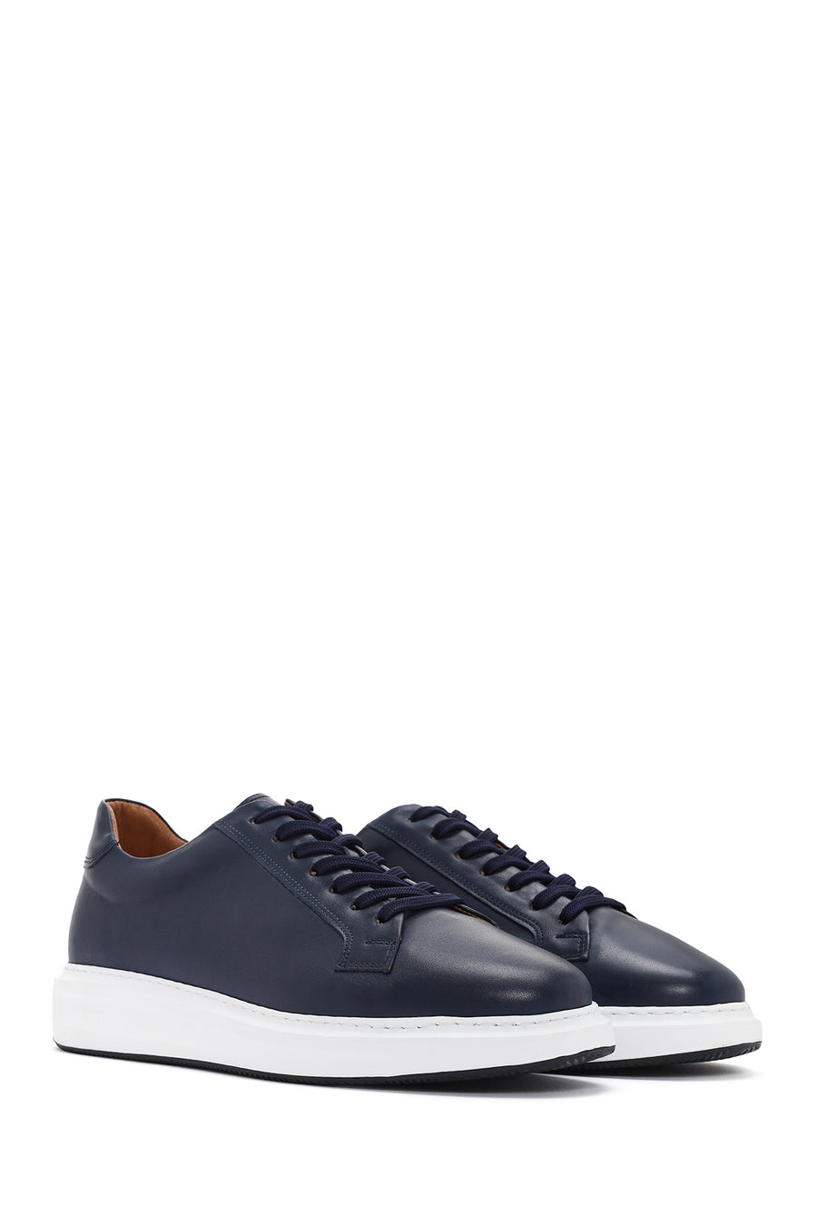 Men's Navy Blue Lace-Up Leather Sneaker