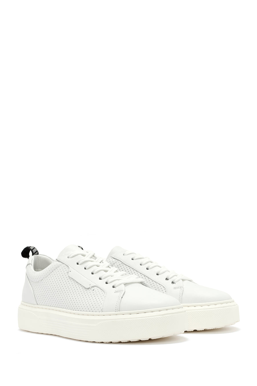 Erkek Beyaz Bağcıklı Deri Sneaker