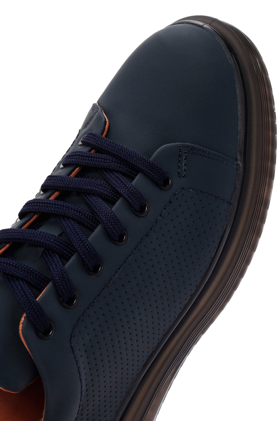 Erkek Lacivert Bağcıklı Deri Sneaker
