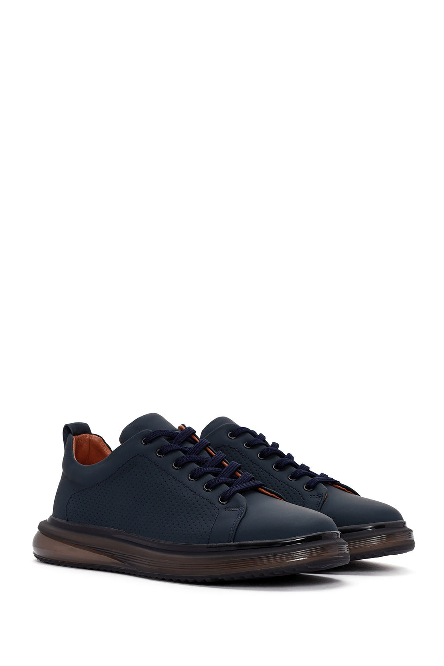 Erkek Lacivert Bağcıklı Deri Sneaker