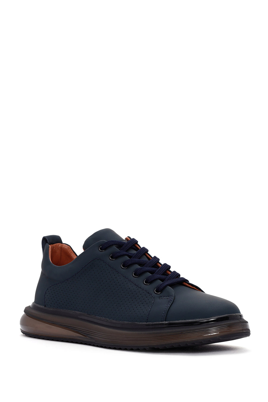 Erkek Lacivert Bağcıklı Deri Sneaker