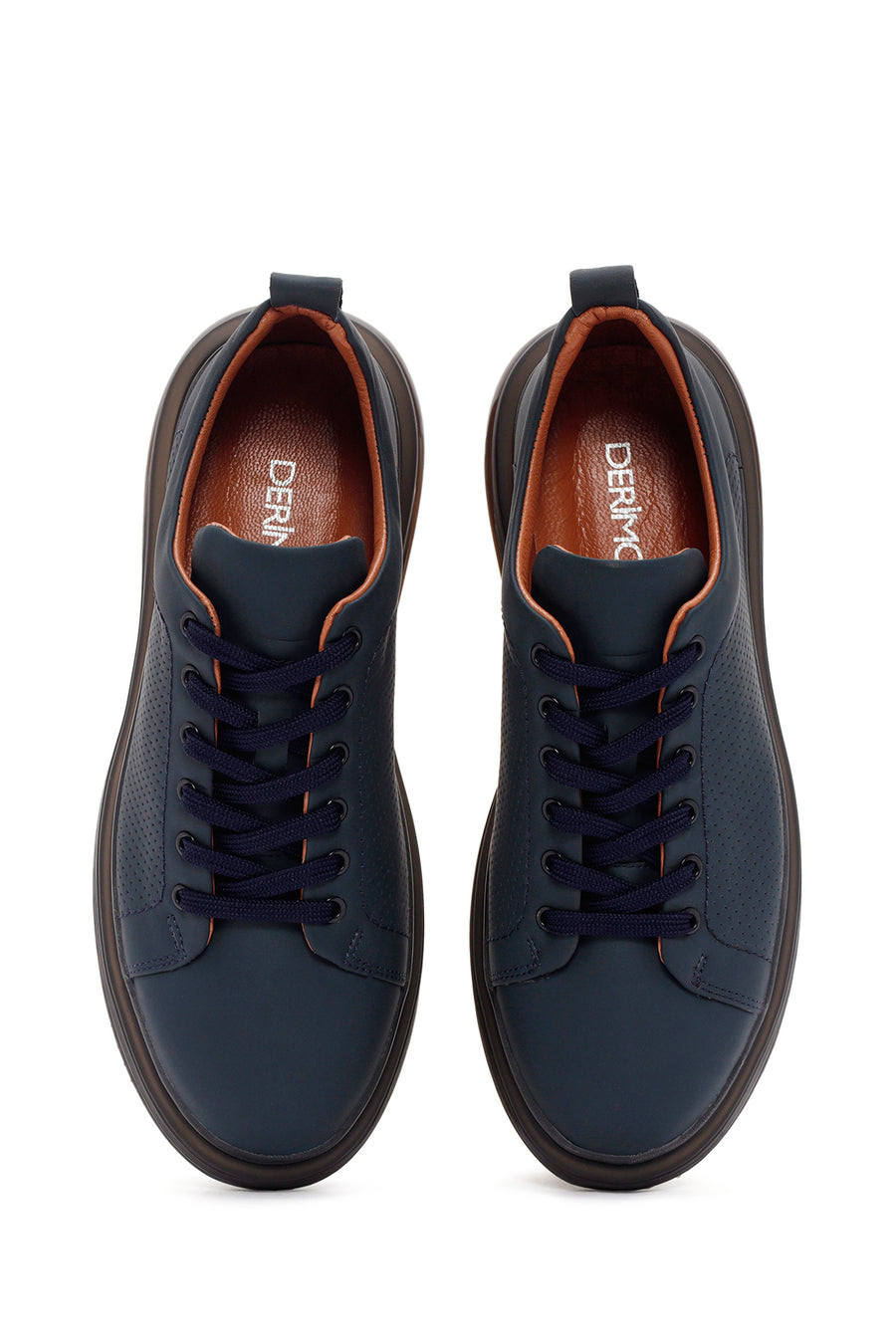 Erkek Lacivert Bağcıklı Deri Sneaker