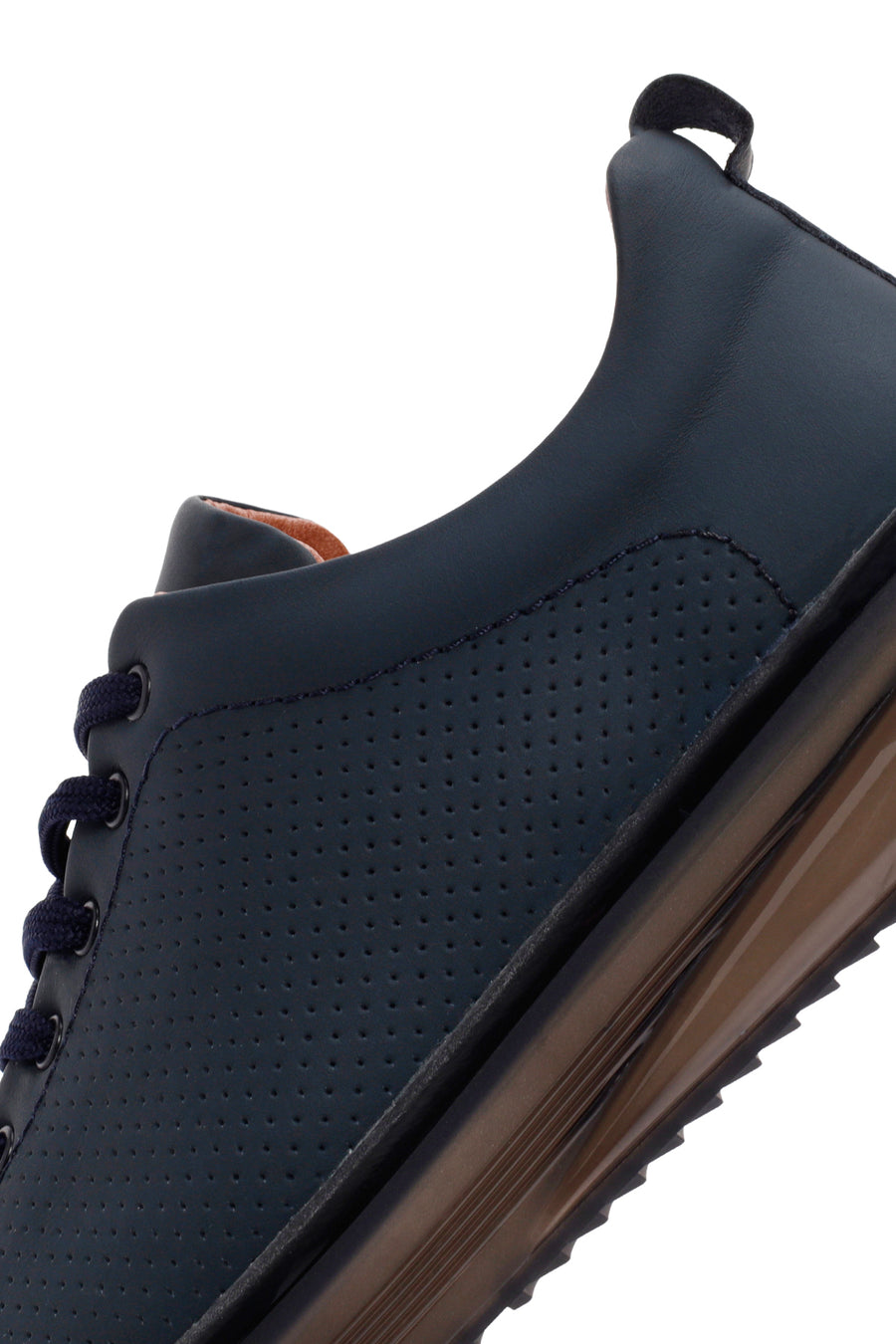 Erkek Lacivert Bağcıklı Deri Sneaker