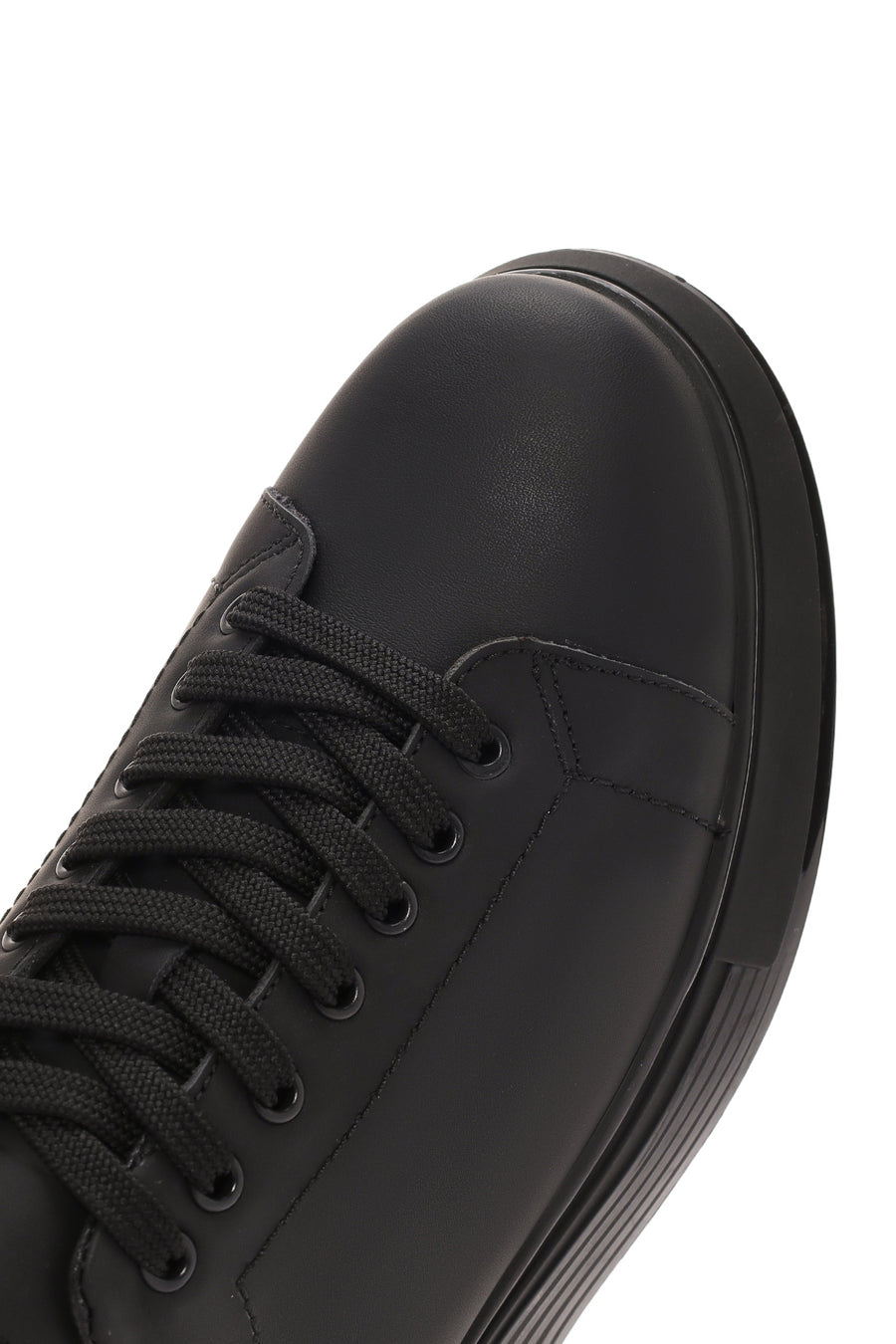 Erkek Siyah Bağcıklı Kalın Tabanlı Deri Sneaker