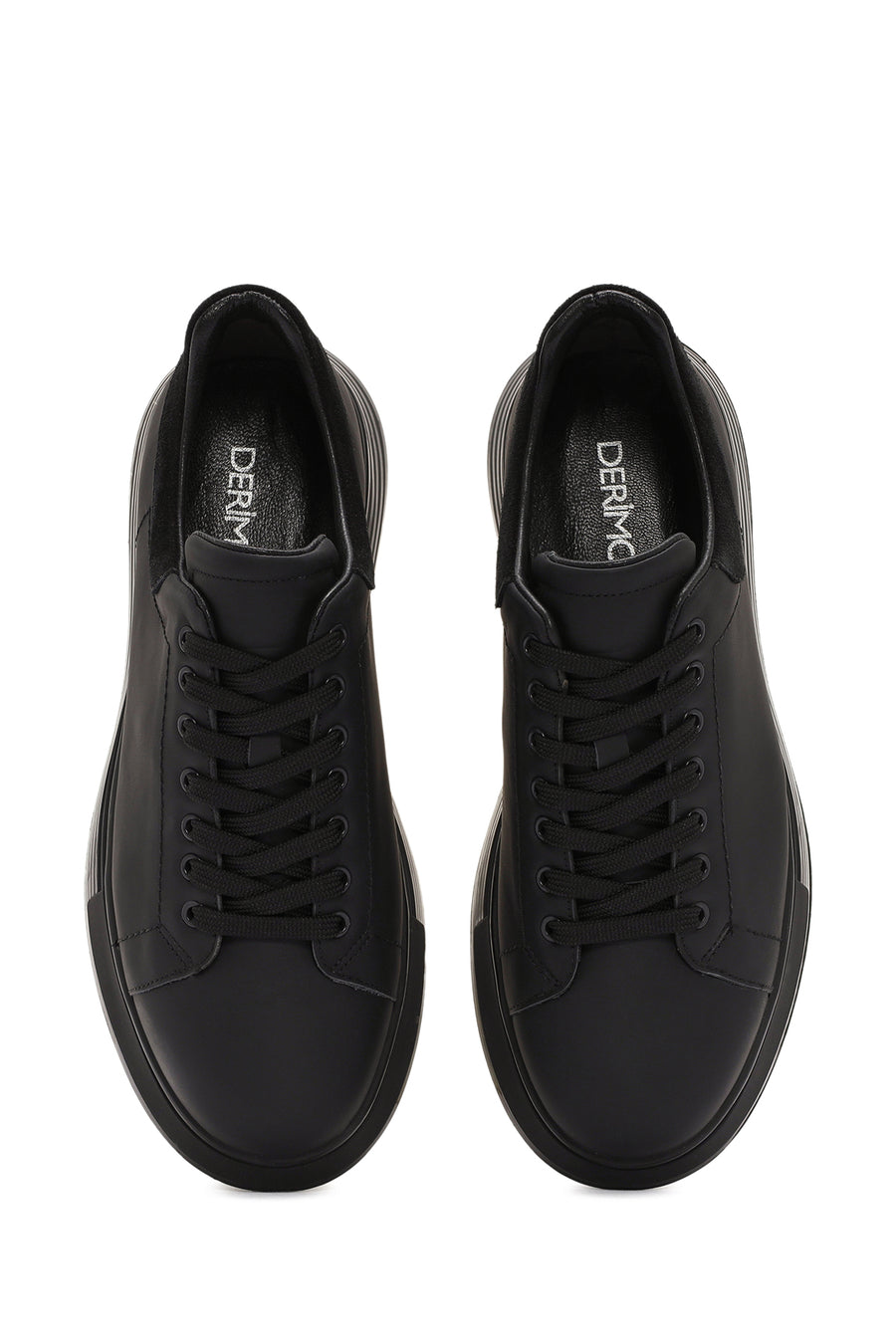 Erkek Siyah Bağcıklı Kalın Tabanlı Deri Sneaker