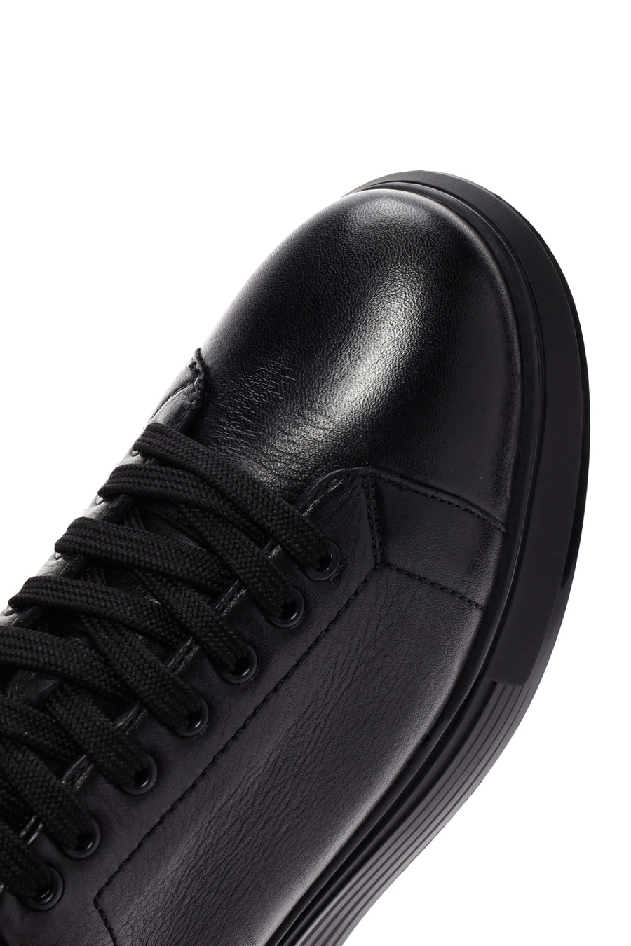 Men's Black Lace-up Thick-Sole Leather Sneaker