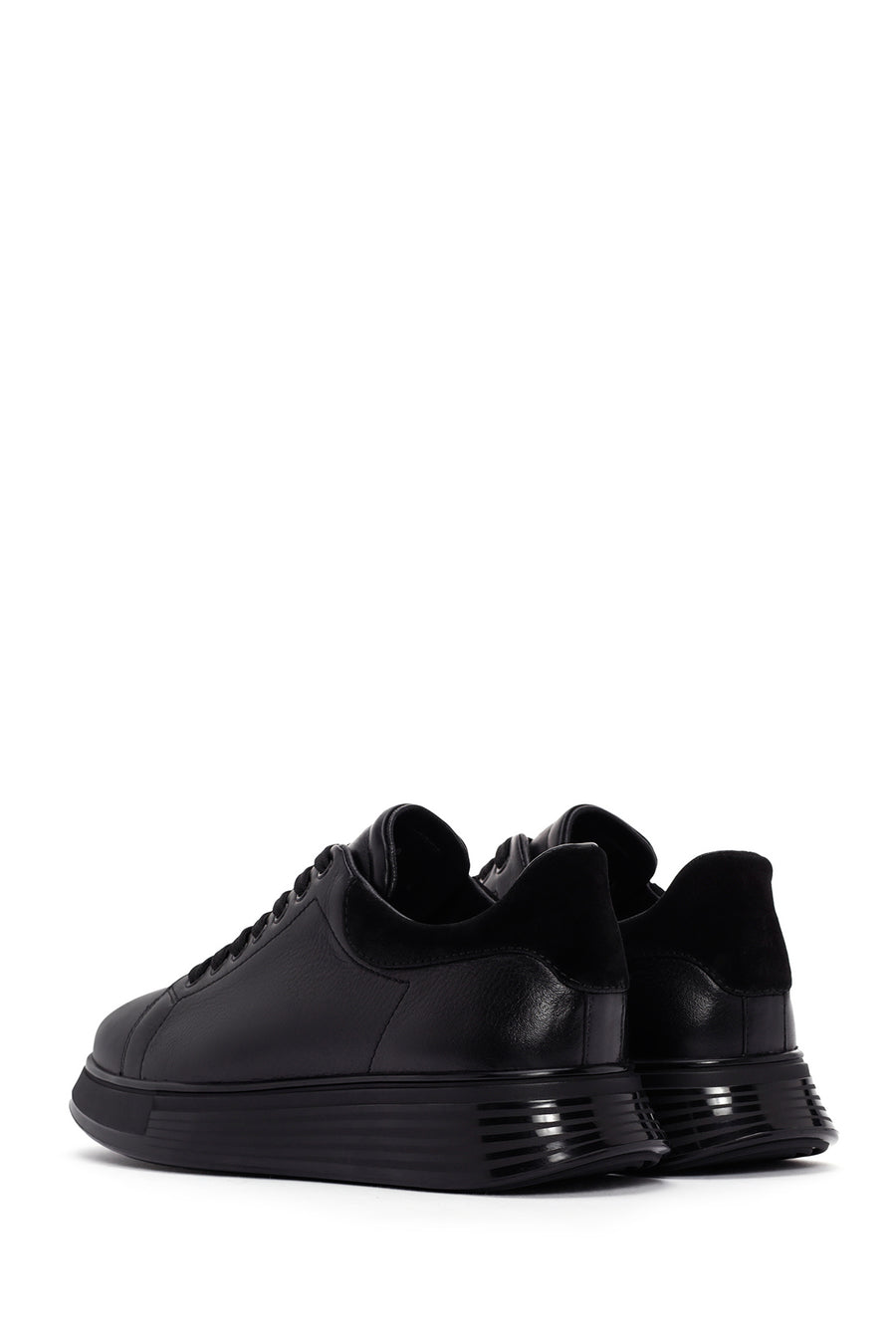 Men's Black Lace-up Thick-Sole Leather Sneaker