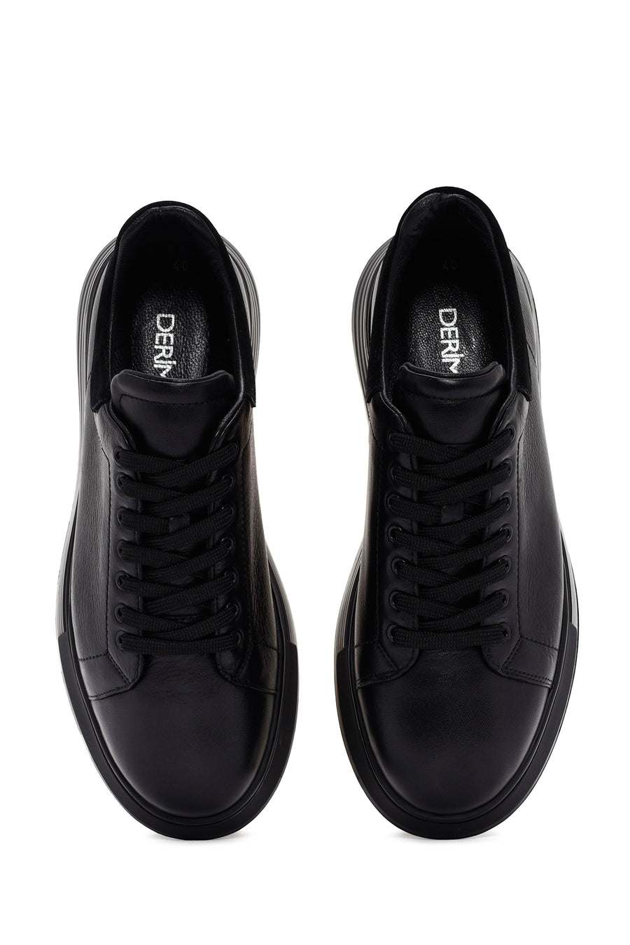 Men's Black Lace-up Thick-Sole Leather Sneaker
