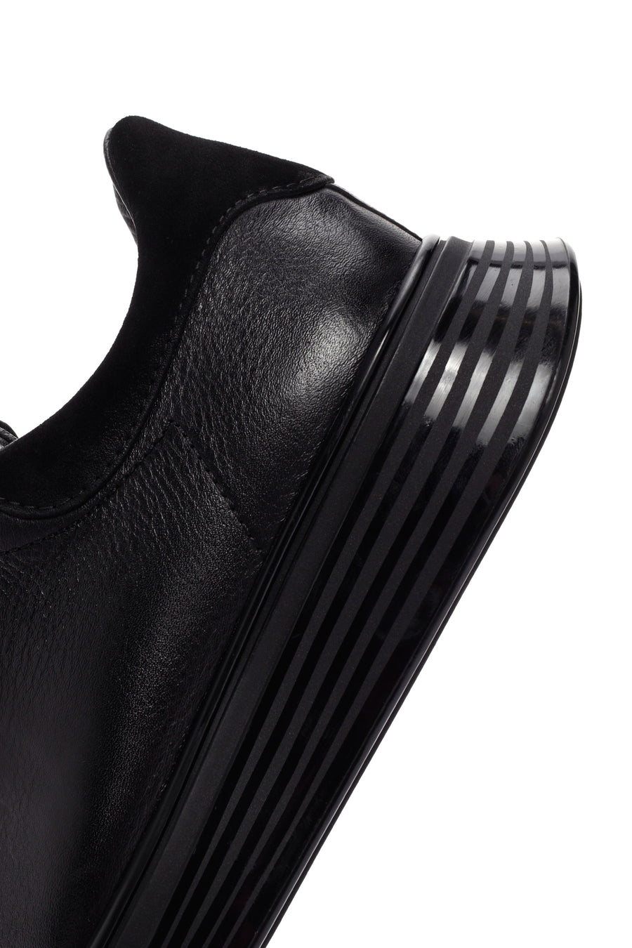 Men's Black Lace-up Thick-Sole Leather Sneaker