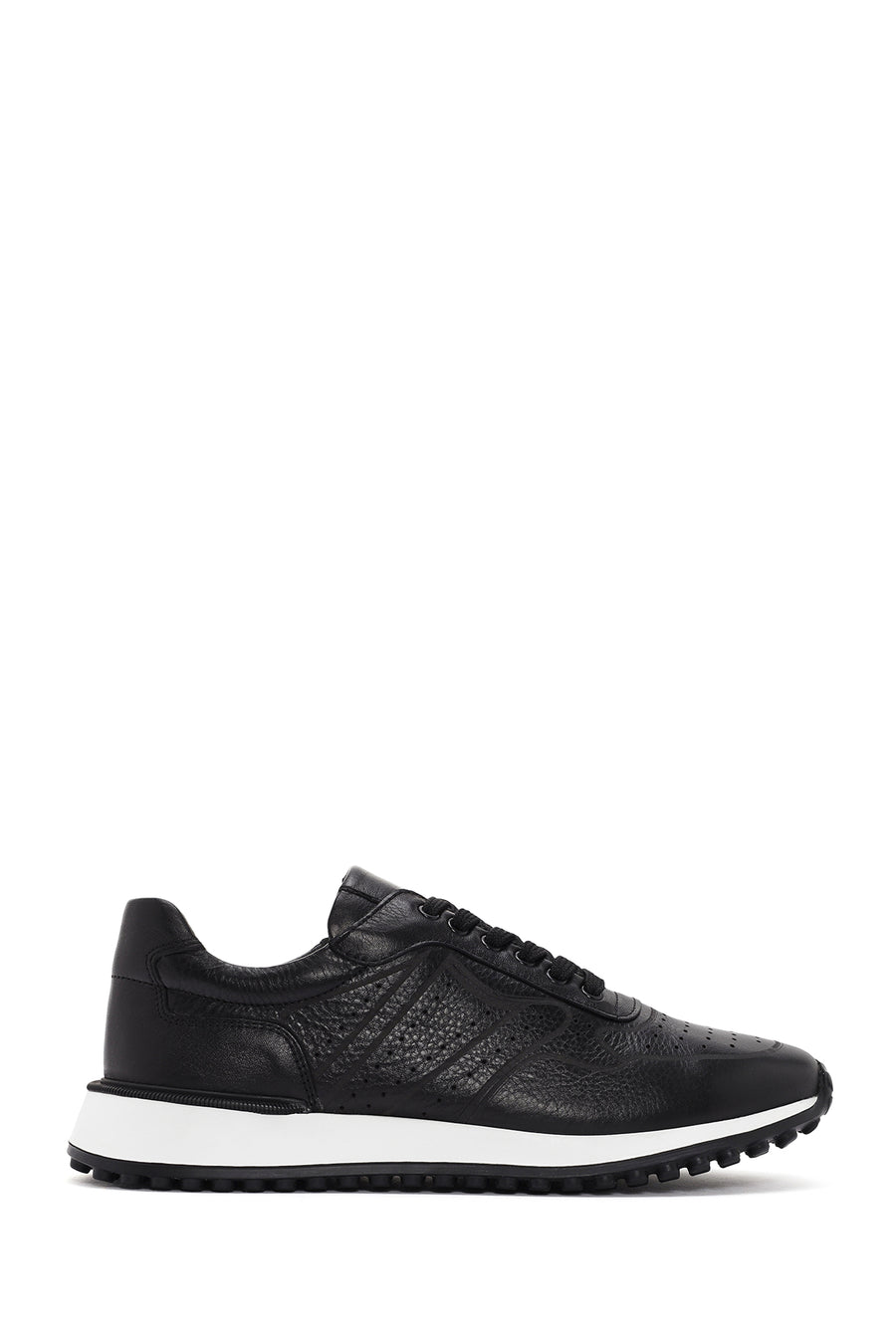 Men's Black Lace-up Thick-Sole Leather Sneaker 24SFD6415DI | Derimod