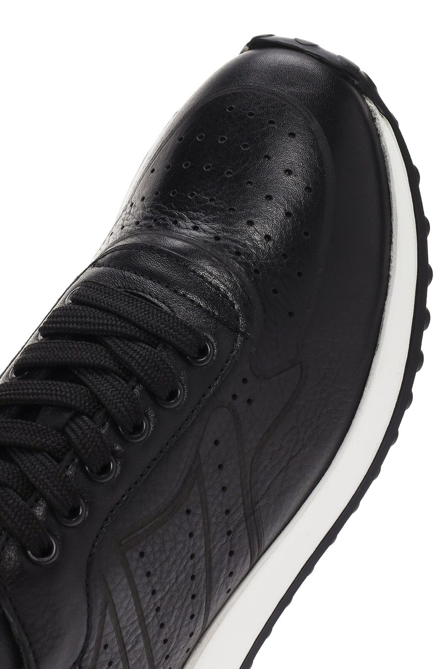 Men's Black Lace-up Thick-Sole Leather Sneaker