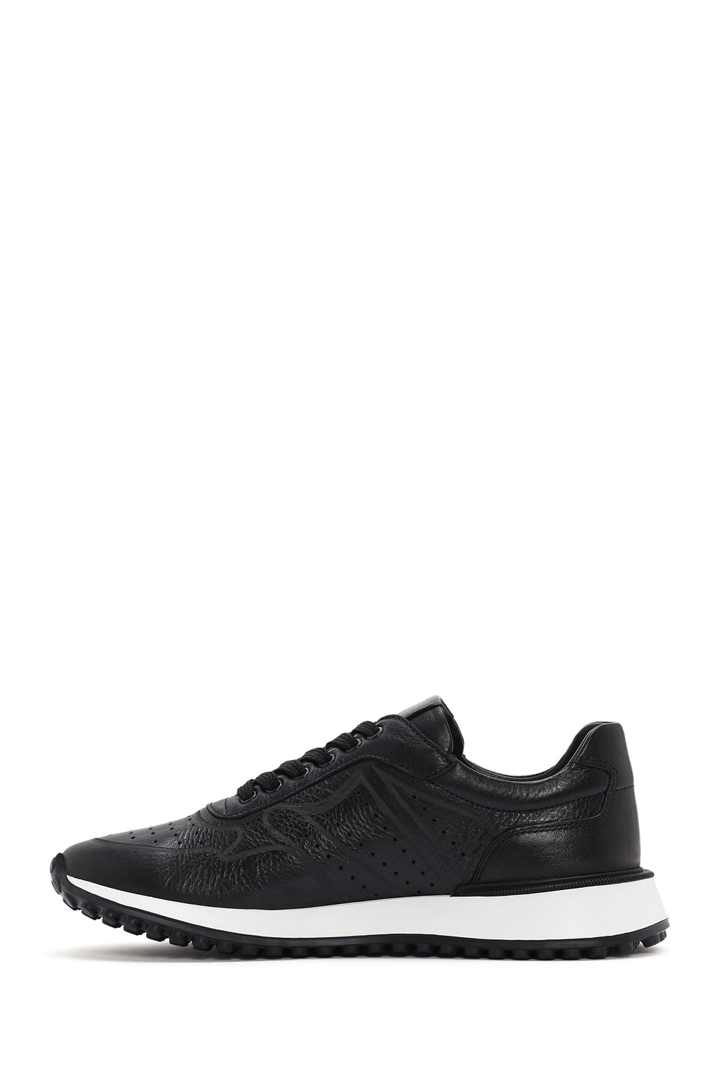 Erkek Siyah Bağcıklı Kalın Tabanlı Deri Sneaker