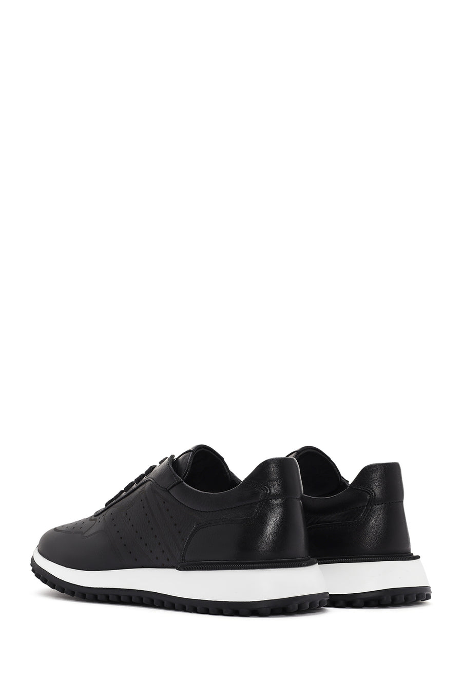 Men's Black Lace-up Thick-Sole Leather Sneaker