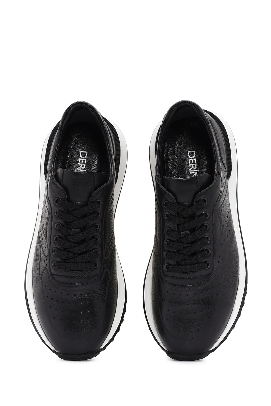 Men's Black Lace-up Thick-Sole Leather Sneaker