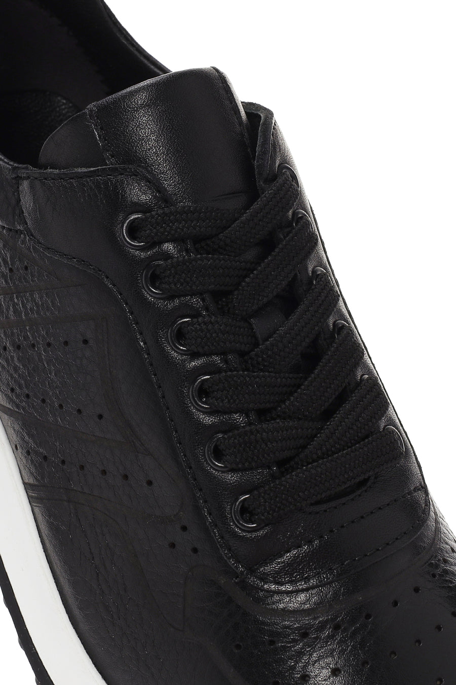 Men's Black Lace-up Thick-Sole Leather Sneaker