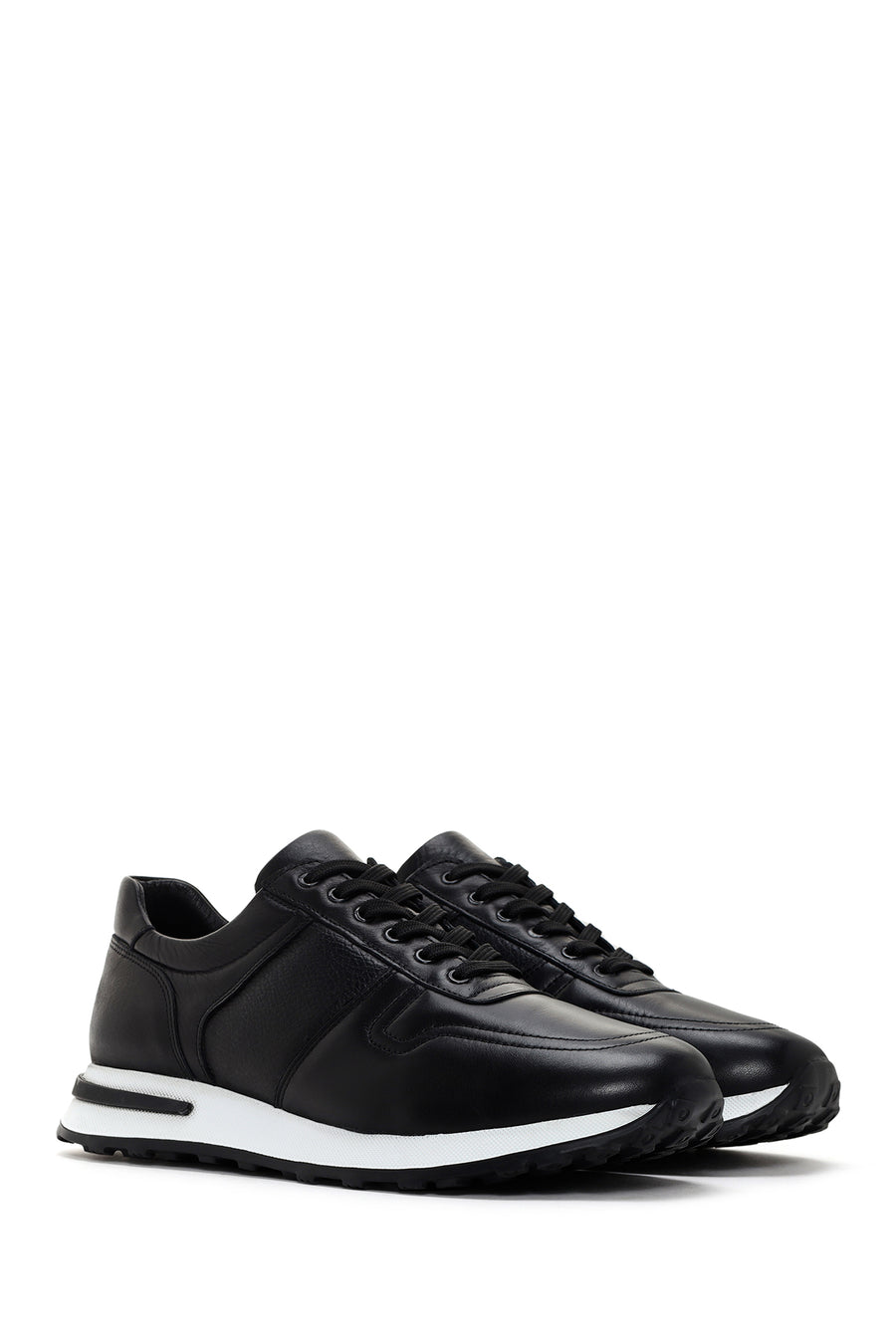Men's Black Thick Soled Leather Sneaker