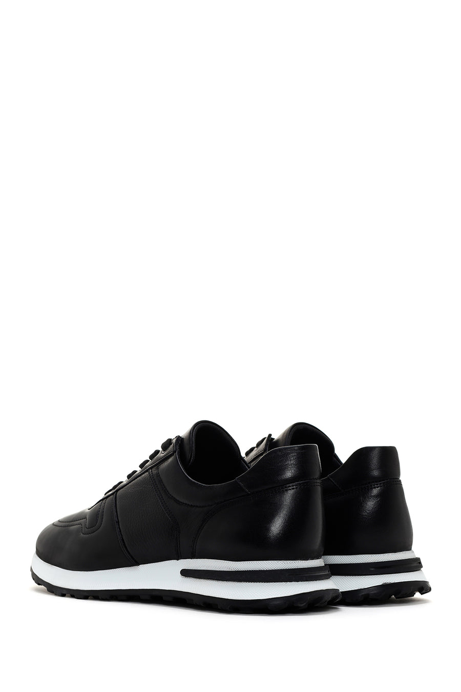 Men's Black Thick Soled Leather Sneaker