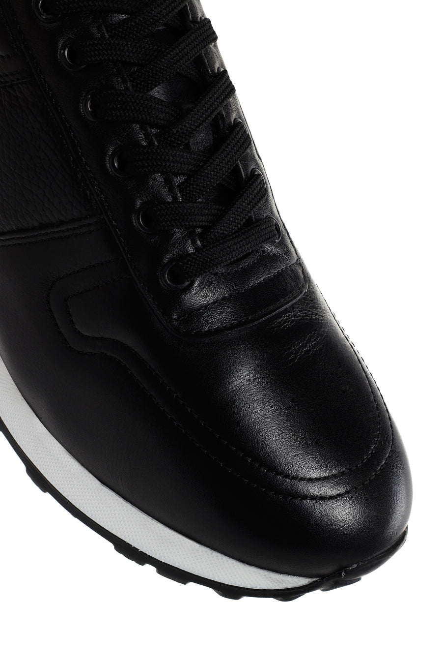Men's Black Thick Soled Leather Sneaker