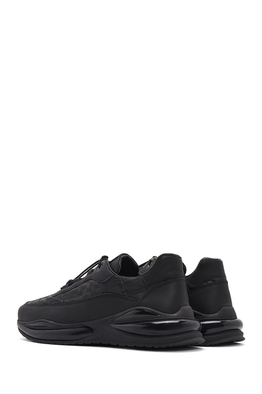Erkek Siyah Bağcıklı Kalın Tabanlı Deri Sneaker