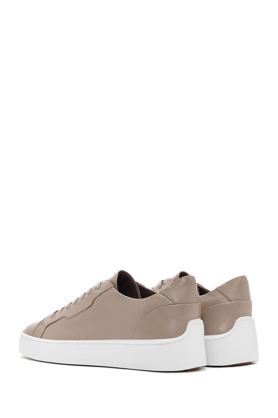 Erkek Bej Bağcıklı Deri Sneaker