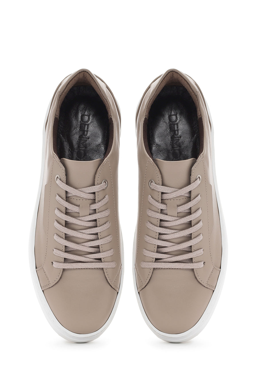 Erkek Bej Bağcıklı Deri Sneaker