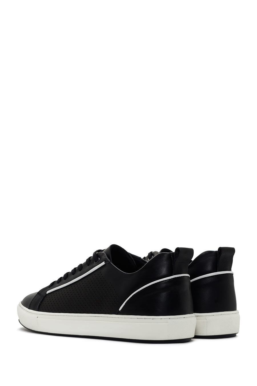 Erkek Siyah Bağcıklı Deri Sneaker