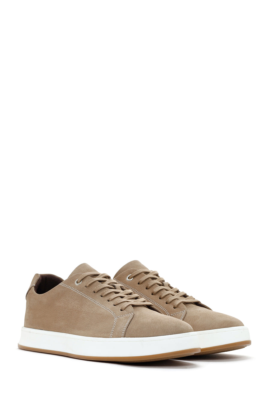 Men's Beige Lace-Up Nubuck Leather Sneaker