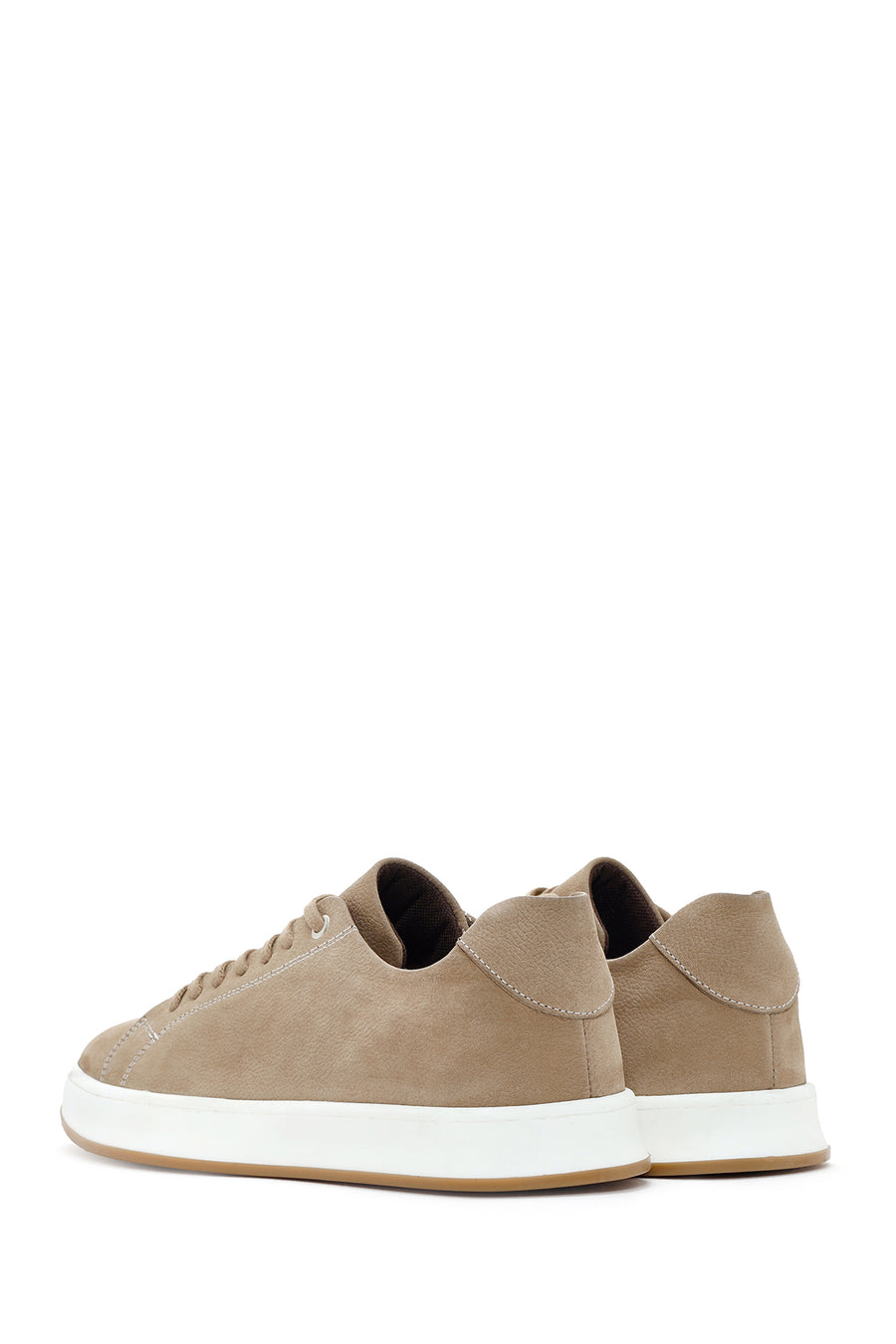 Men's Beige Lace-Up Nubuck Leather Sneaker